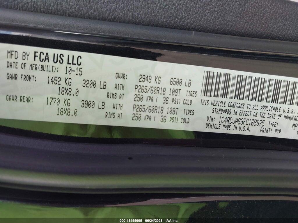 1C4RDJAG3FC169675 2015 DODGE DURANGO photo no. 9