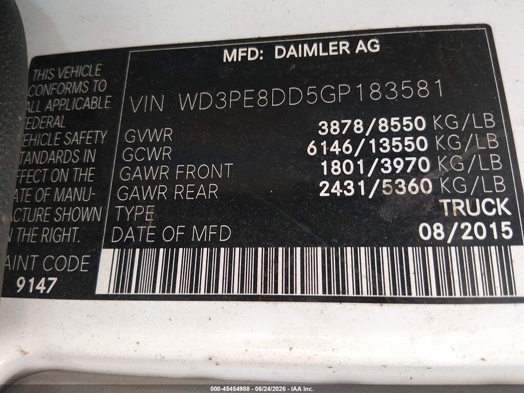 WD3PE8DD5GP183581 2016 MERCEDES-BENZ SPRINTER 2500 photo no. 9