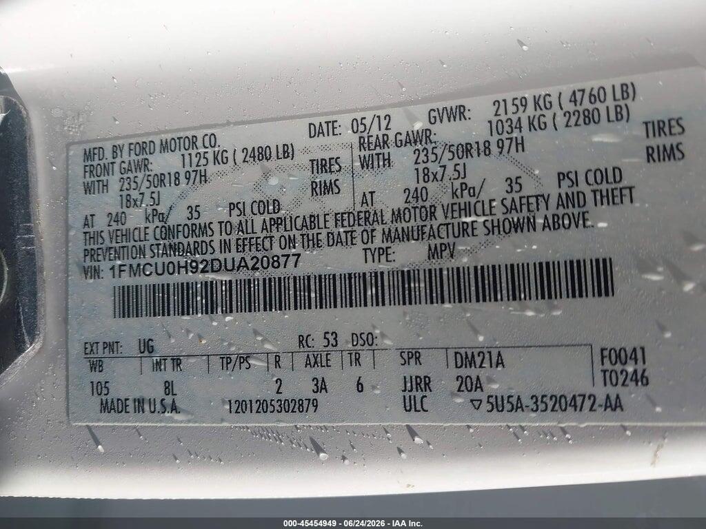 1FMCU0H92DUA20877 2013 FORD ESCAPE photo no. 9