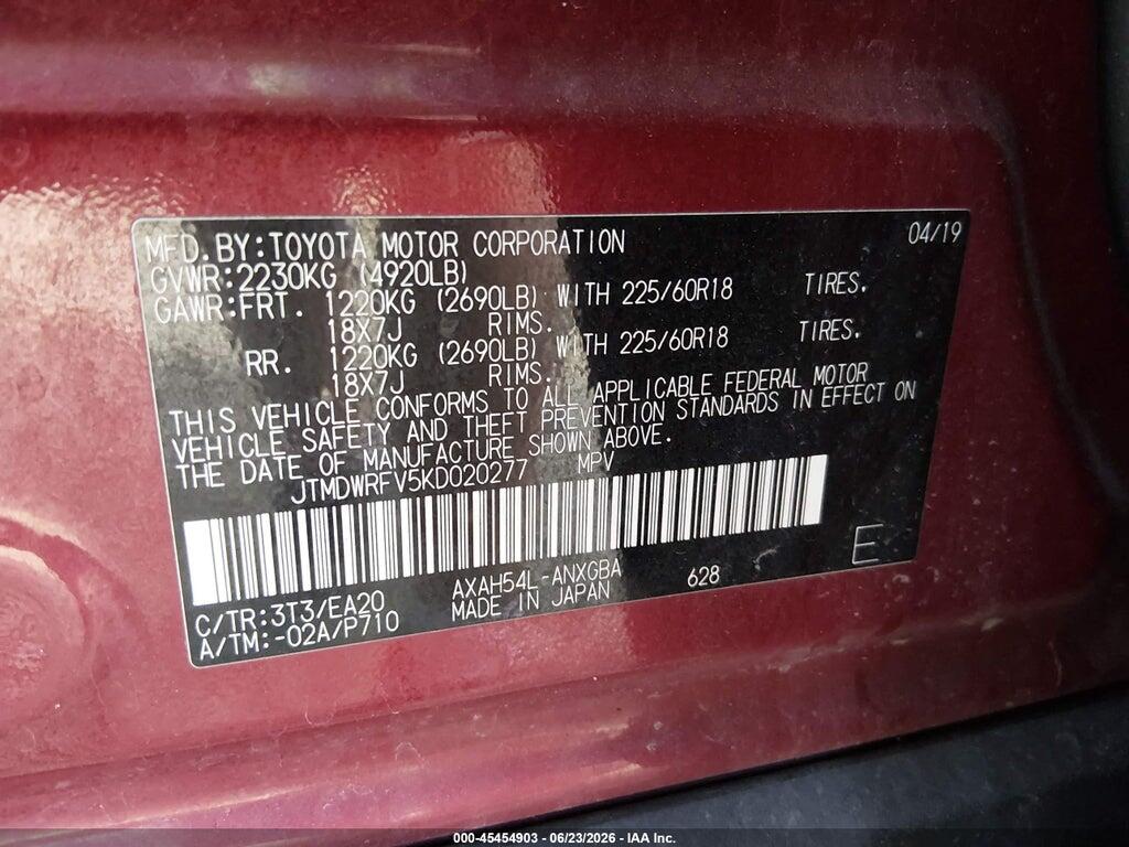 JTMDWRFV5KD020277 2019 TOYOTA RAV4 HYBRID photo no. 9