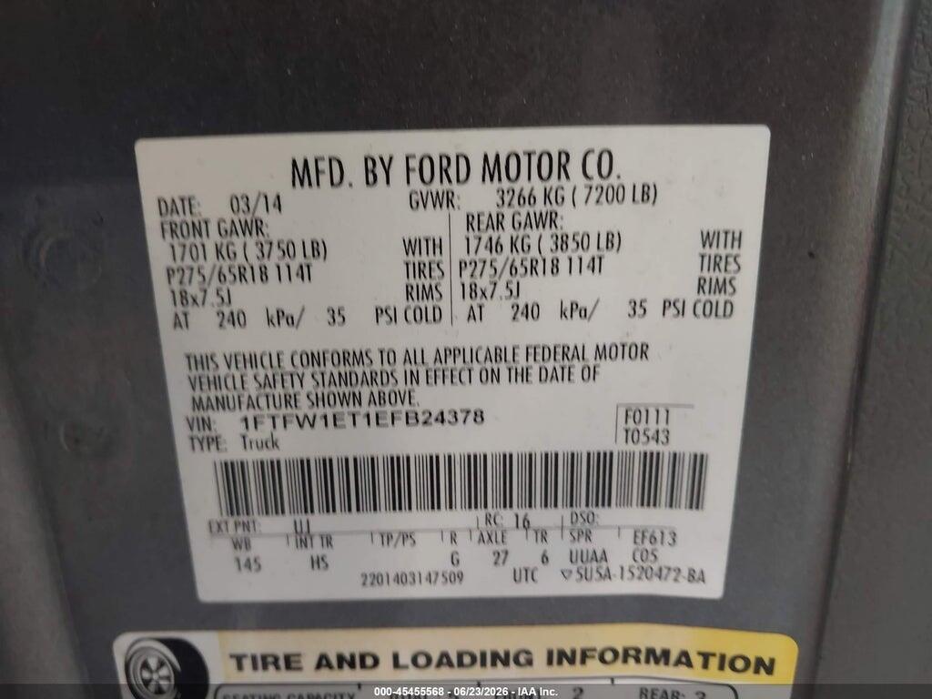 1FTFW1ET1EFB24378 2014 FORD F-150 photo no. 9