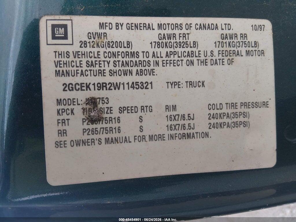 2GCEK19R2W1145321 1998 CHEVROLET C/K 1500 photo no. 9