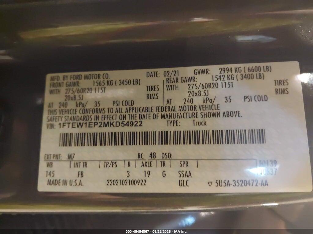 1FTEW1EP2MKD54922 2021 FORD F-150 photo no. 9