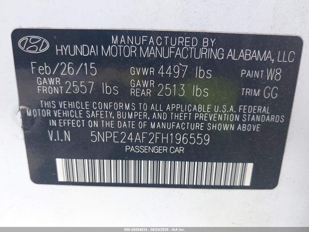 5NPE24AF2FH196559 2015 HYUNDAI SONATA photo no. 9