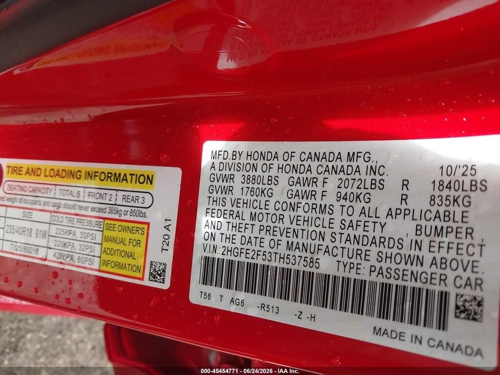 2HGFE2F53TH537585 2026 HONDA CIVIC photo no. 9