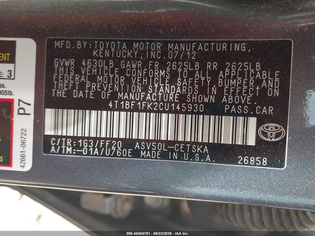 4T1BF1FK2CU145930 2012 TOYOTA CAMRY photo no. 9