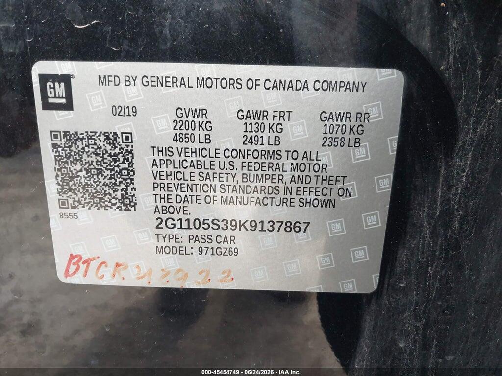 2G1105S39K9137867 2019 CHEVROLET IMPALA photo no. 9