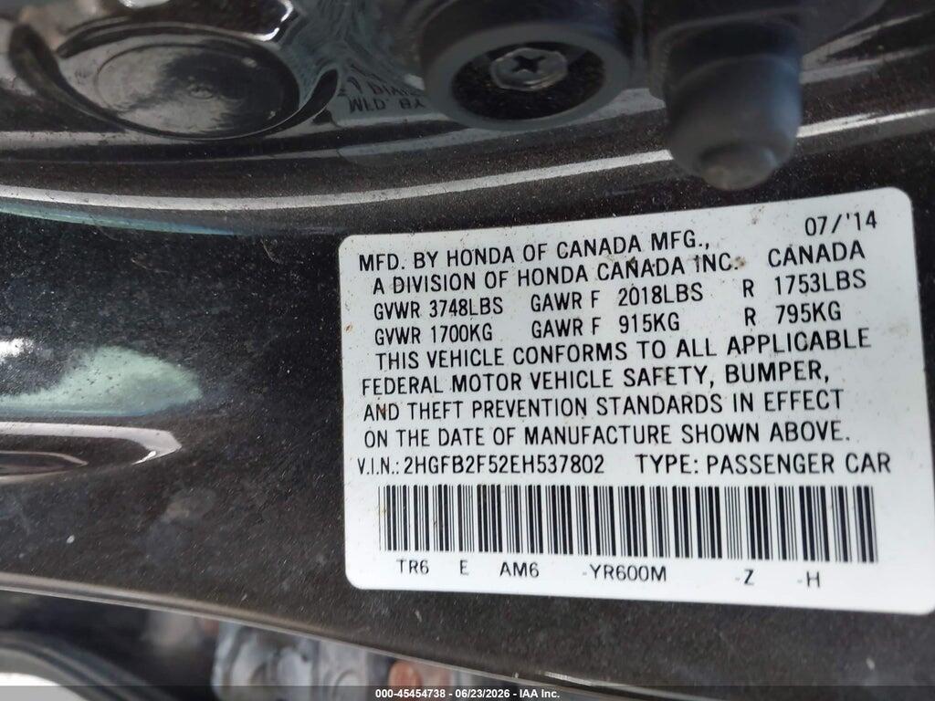 2HGFB2F52EH537802 2014 HONDA CIVIC photo no. 9