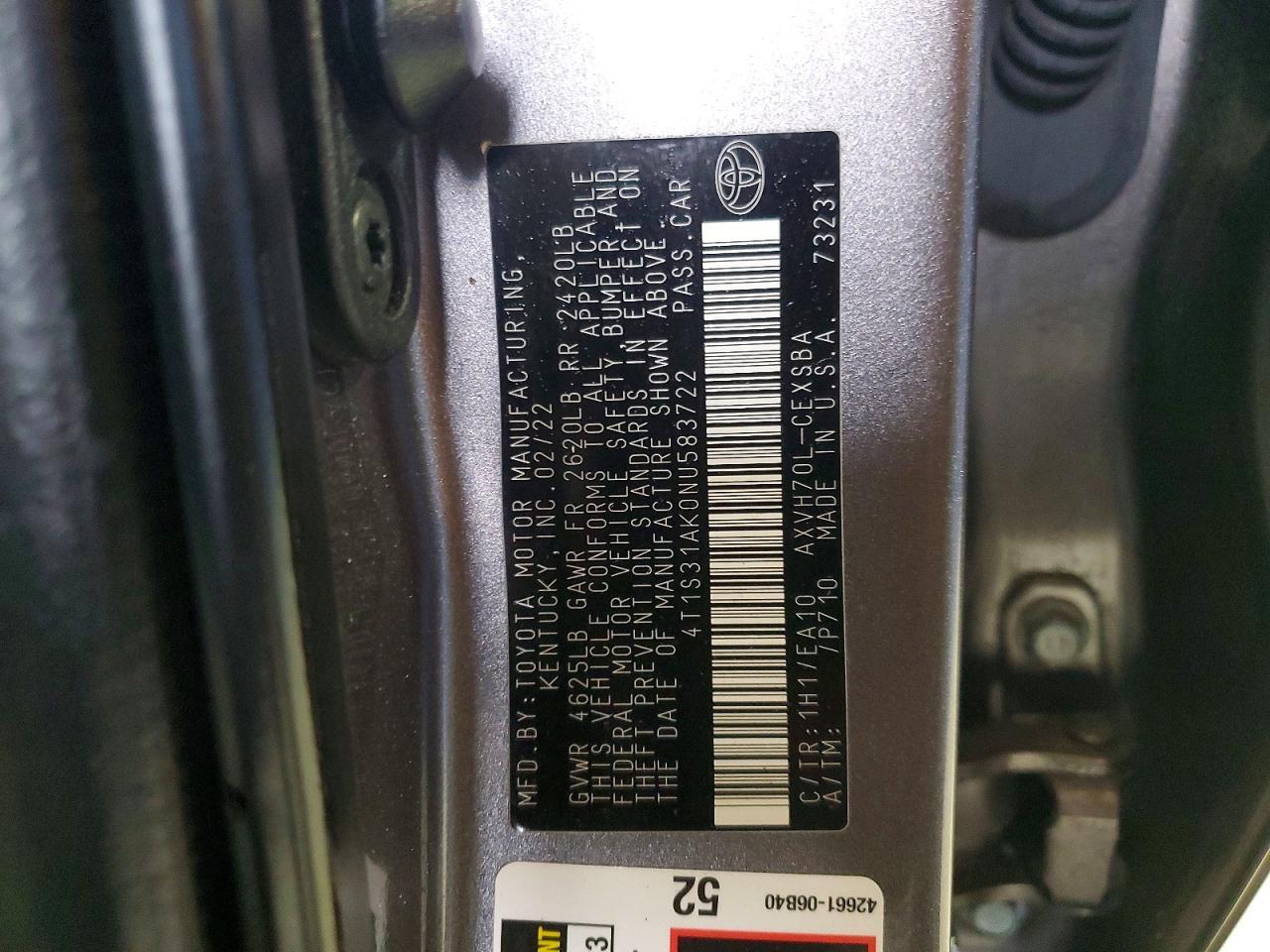 2022 TOYOTA CAMRY HYBRID SE — Фото 12 из 12