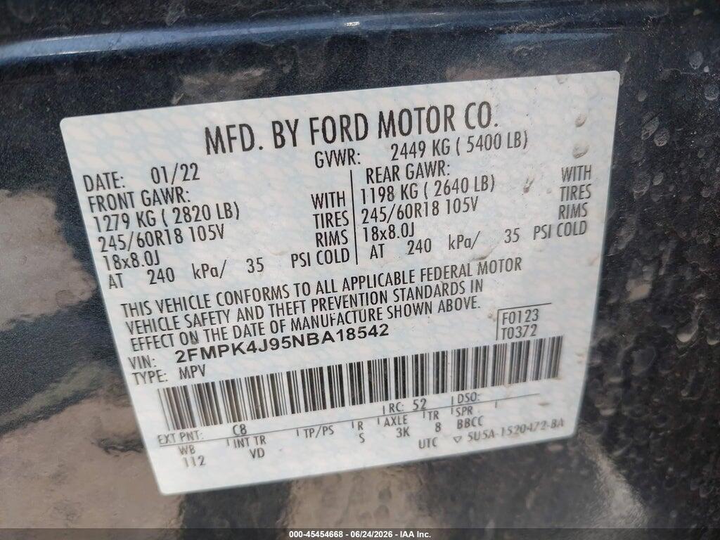 2FMPK4J95NBA18542 2022 FORD EDGE photo no. 9