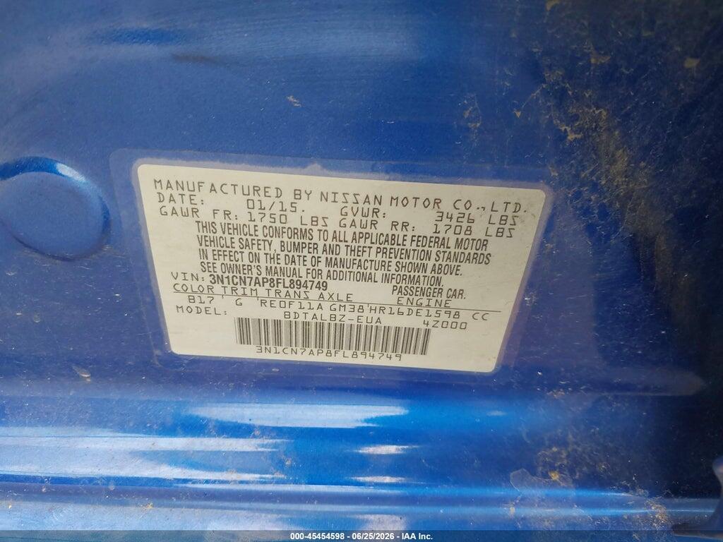 3N1CN7AP8FL894749 2015 NISSAN VERSA photo no. 9