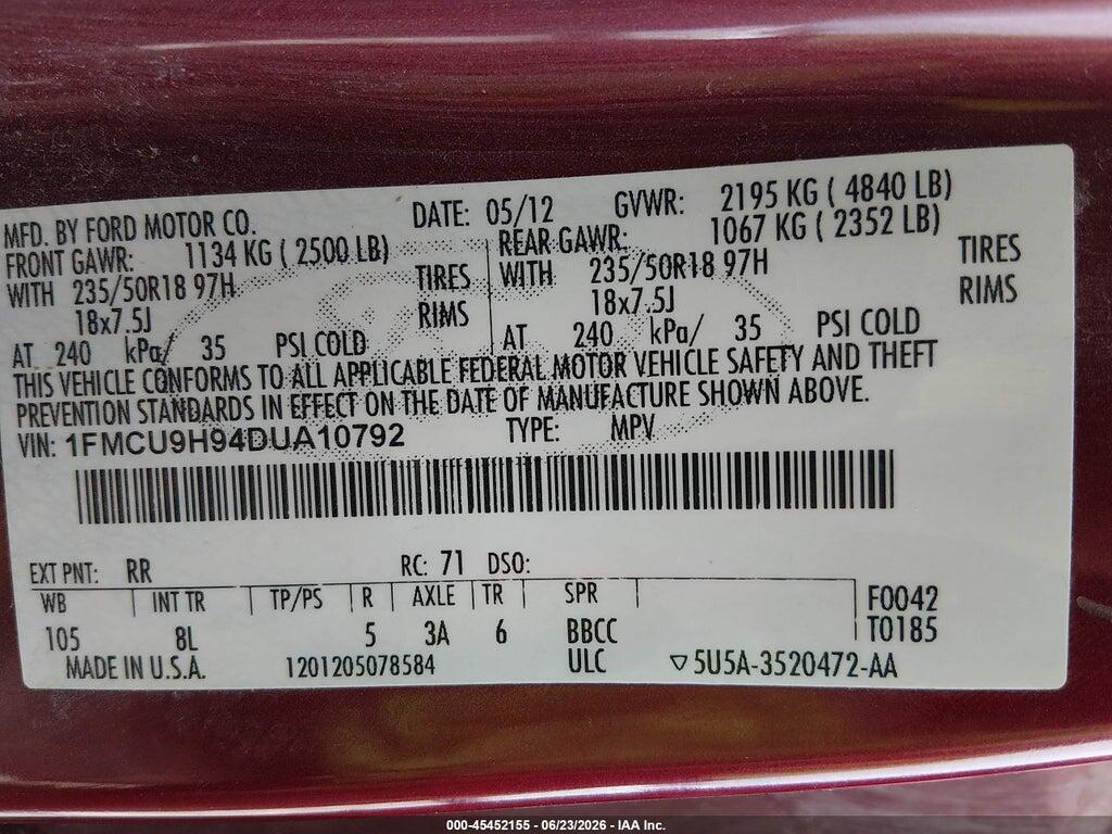1FMCU9H94DUA10792 2013 FORD ESCAPE photo no. 9