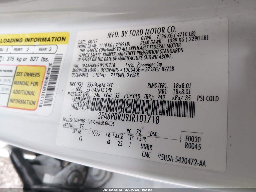 3FA6P0RU9JR101718 2018 FORD FUSION HYBRID photo no. 9
