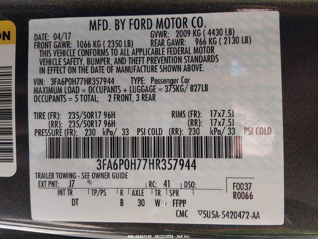3FA6P0H77HR357944 2017 FORD FUSION photo no. 9