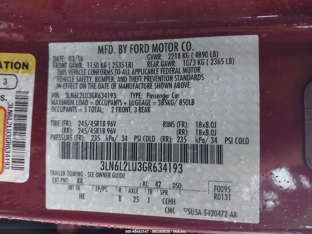3LN6L2LU3GR634193 2016 LINCOLN MKZ HYBRID photo no. 9