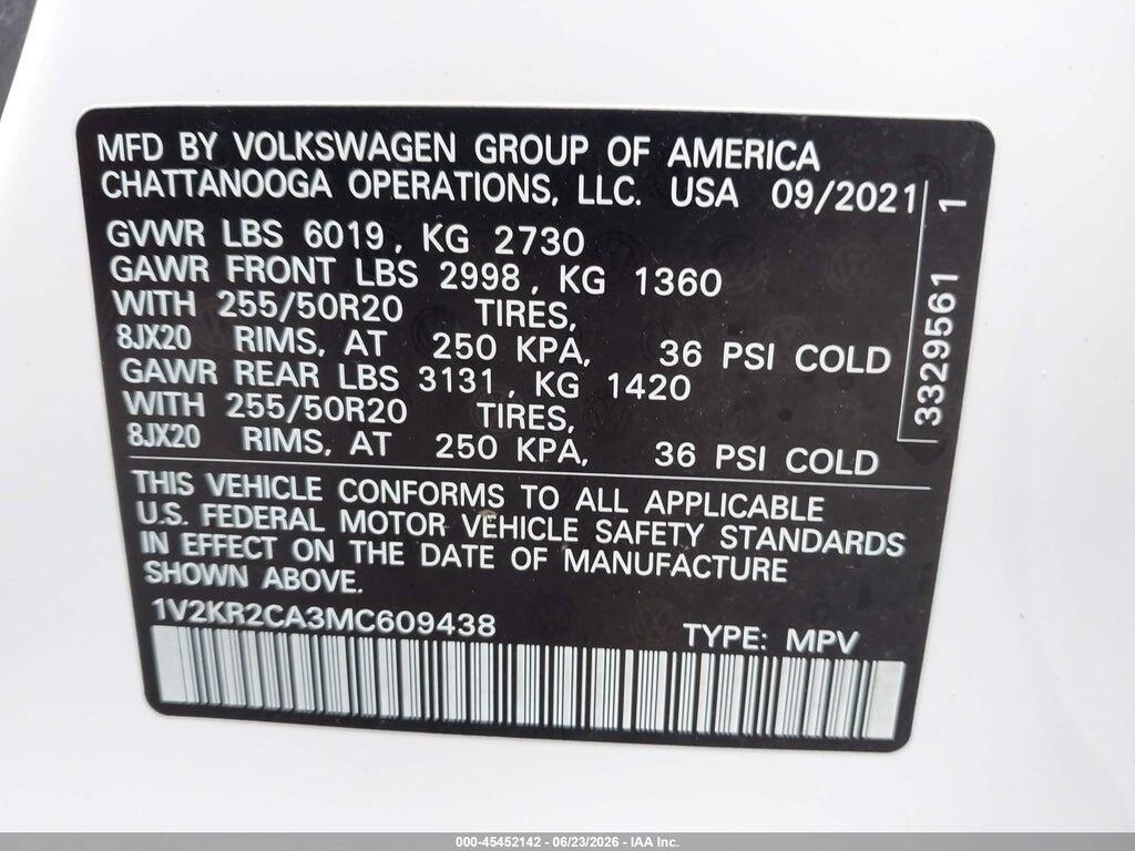1V2KR2CA3MC609438 2021 VOLKSWAGEN ATLAS photo no. 9