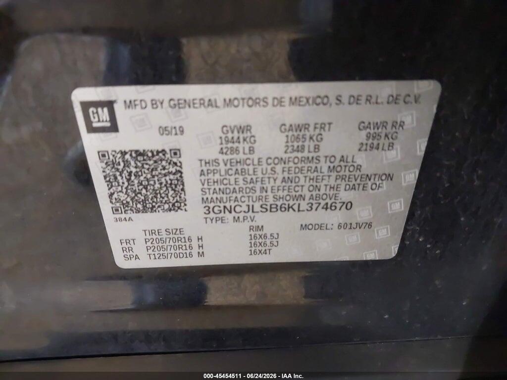 3GNCJLSB6KL374670 2019 CHEVROLET TRAX photo no. 9