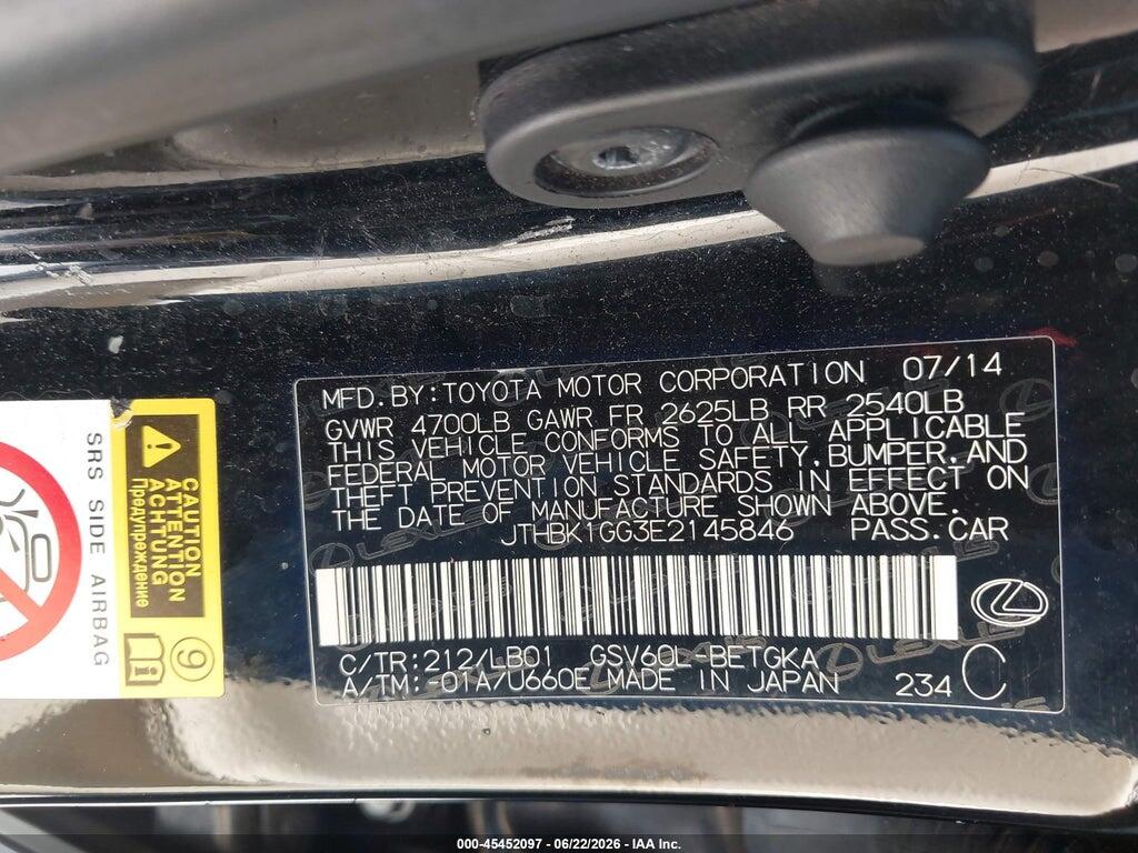 JTHBK1GG3E2145846 2014 LEXUS ES 350 photo no. 9