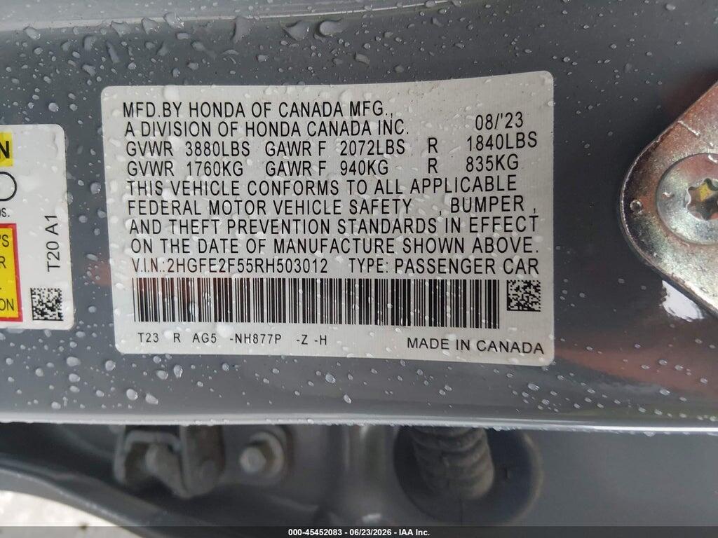 2HGFE2F55RH503012 2024 HONDA CIVIC photo no. 9