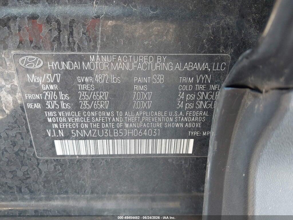 5NMZU3LB5JH064031 2018 HYUNDAI SANTA FE SPORT photo no. 9