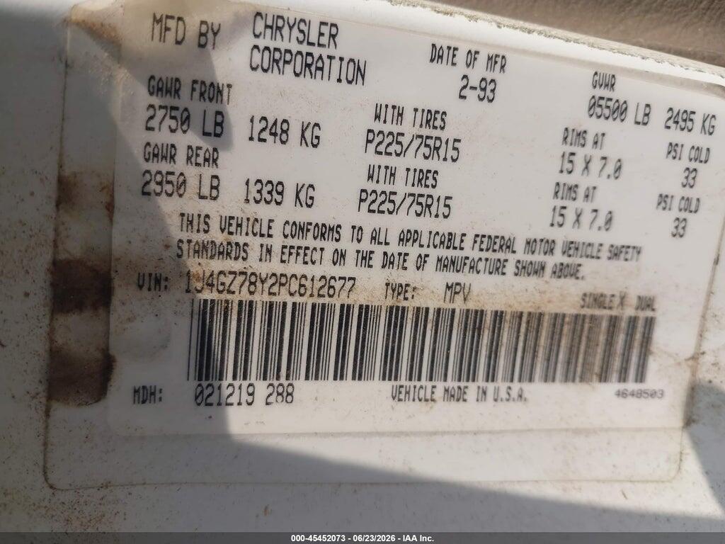 1J4GZ78Y2PC612677 1993 JEEP GRAND CHEROKEE photo no. 9