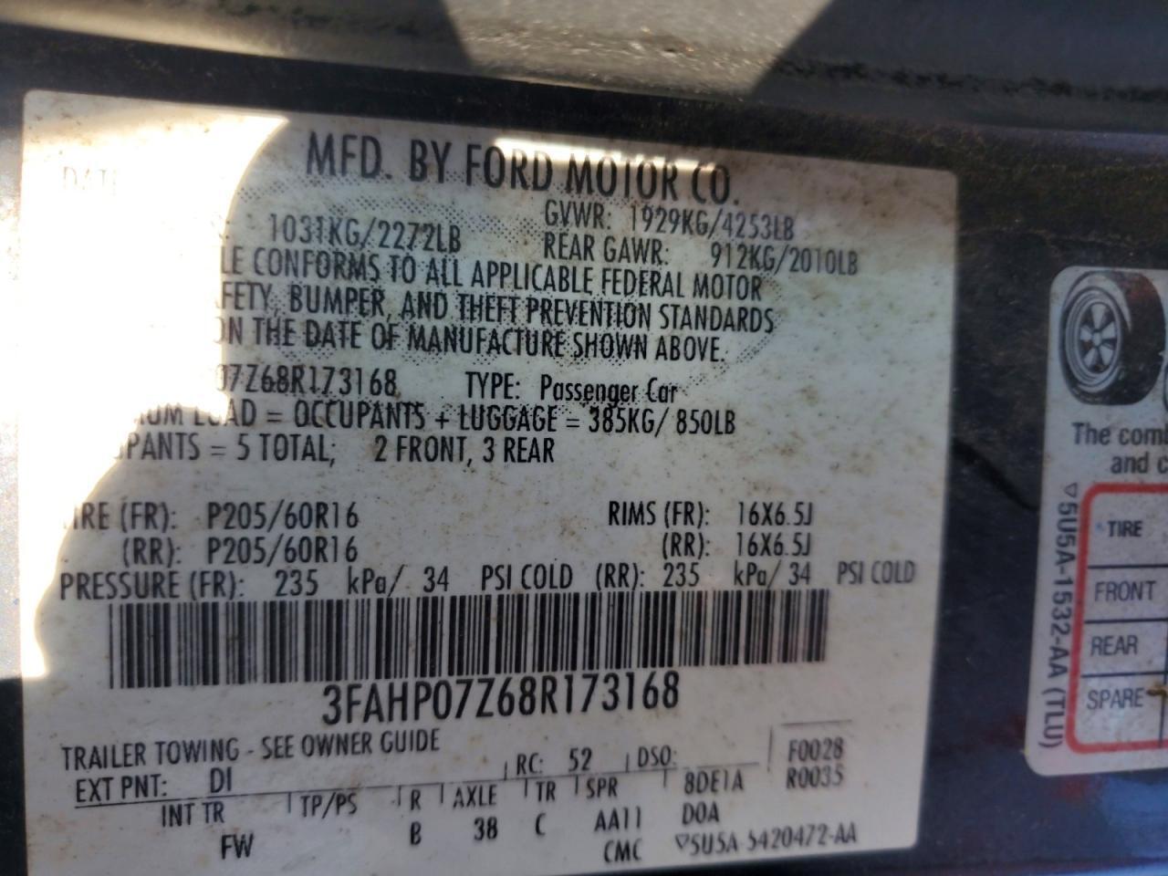 2008 FORD FUSION SE — Фото 12 из 12
