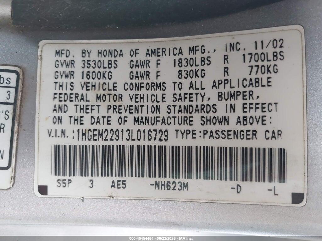 1HGEM22913L016729 2003 HONDA CIVIC photo no. 9