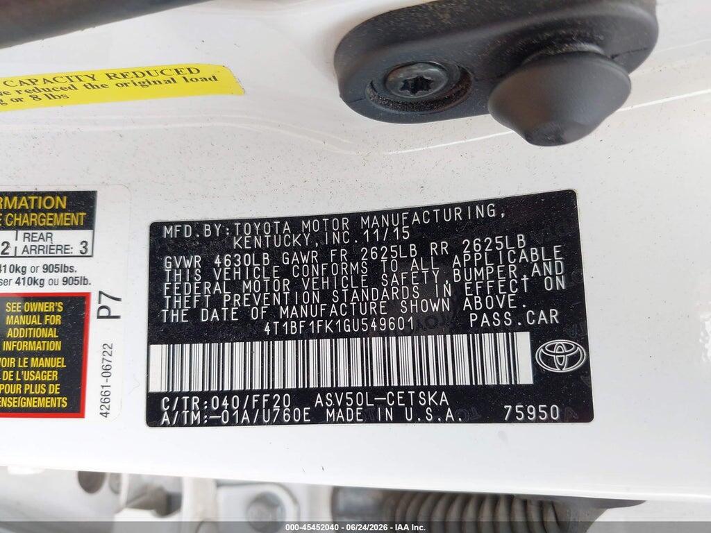 4T1BF1FK1GU549601 2016 TOYOTA CAMRY photo no. 9