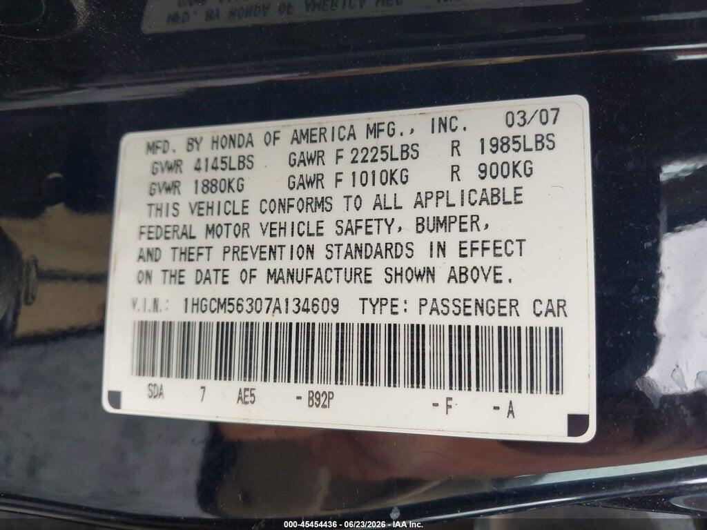 1HGCM56307A134609 2007 HONDA ACCORD photo no. 9