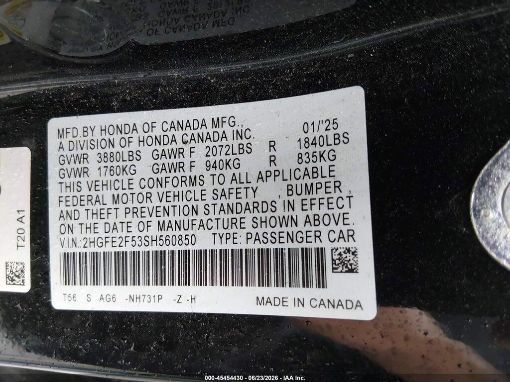 2HGFE2F53SH560850 2025 HONDA CIVIC photo no. 9