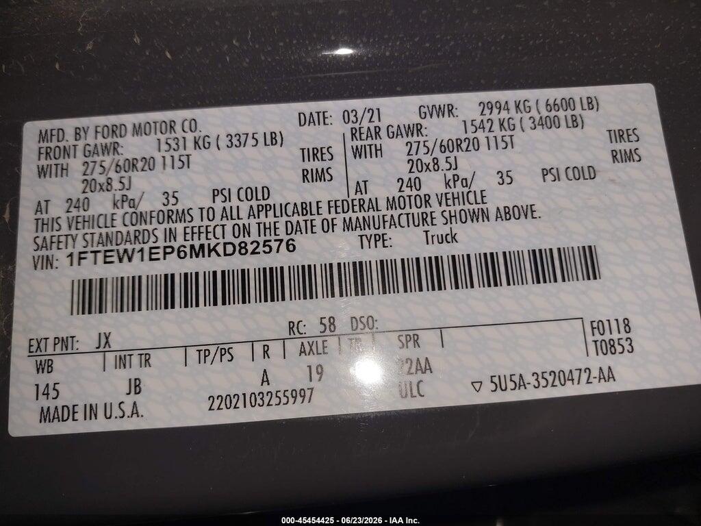1FTEW1EP6MKD82576 2021 FORD F-150 photo no. 9