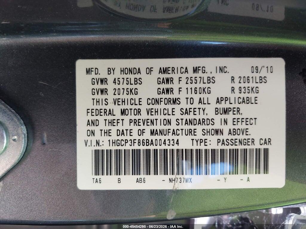 1HGCP3F86BA004334 2011 HONDA ACCORD photo no. 9