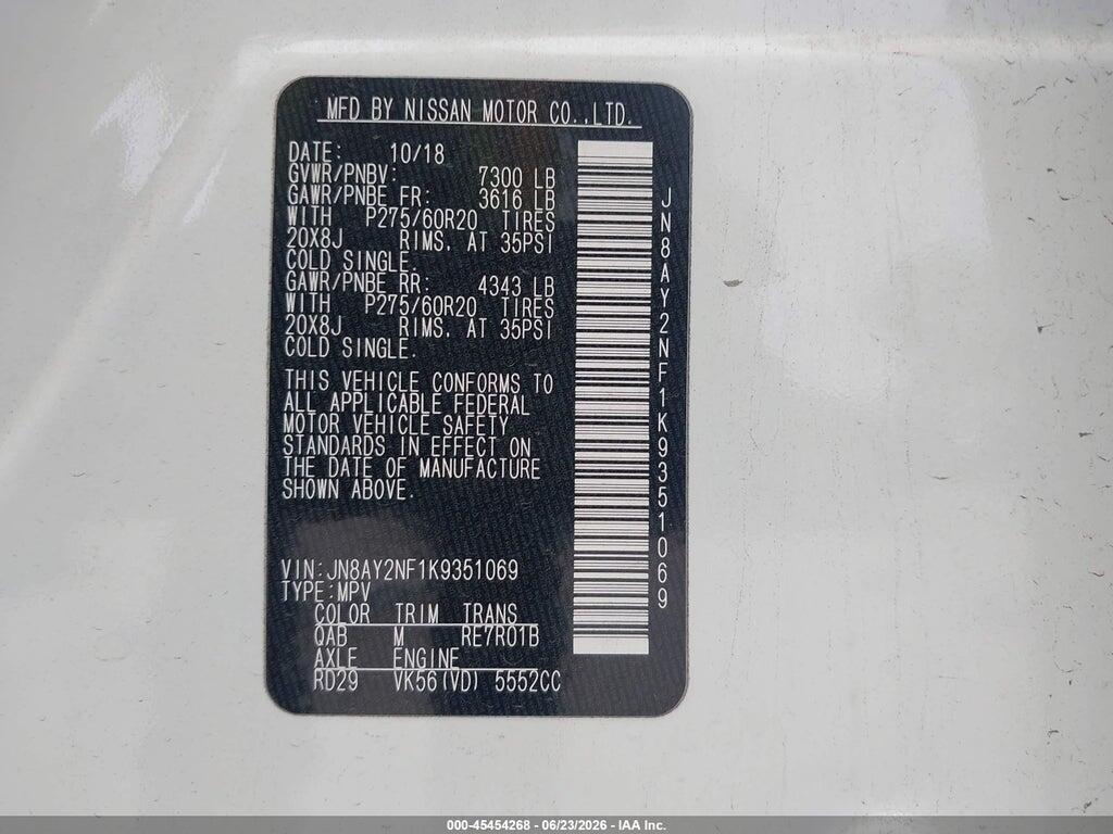 JN8AY2NF1K9351069 2019 NISSAN ARMADA photo no. 9