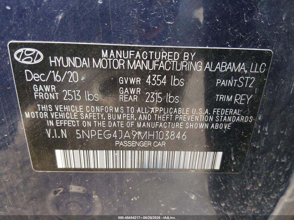 5NPEG4JA9MH103846 2021 HYUNDAI SONATA photo no. 9
