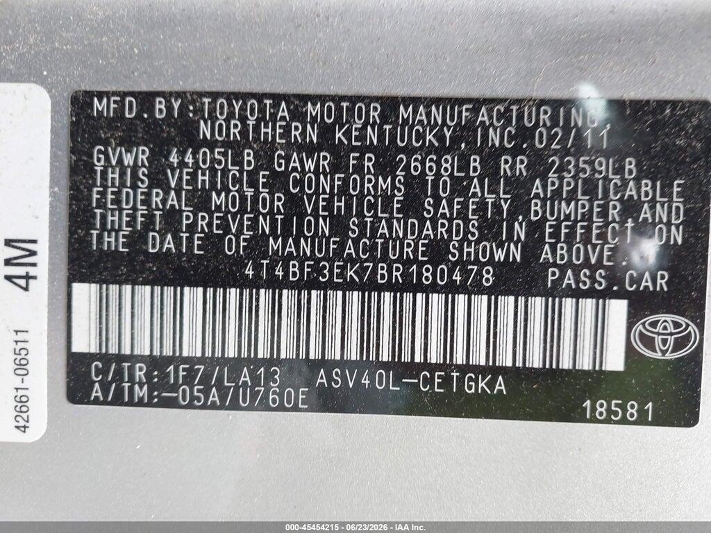 4T4BF3EK7BR180478 2011 TOYOTA CAMRY photo no. 9
