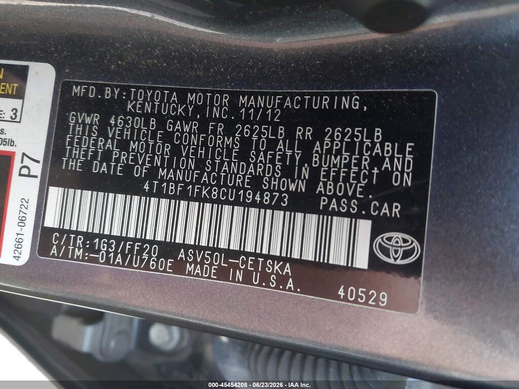 4T1BF1FK8CU194873 2012 TOYOTA CAMRY photo no. 9