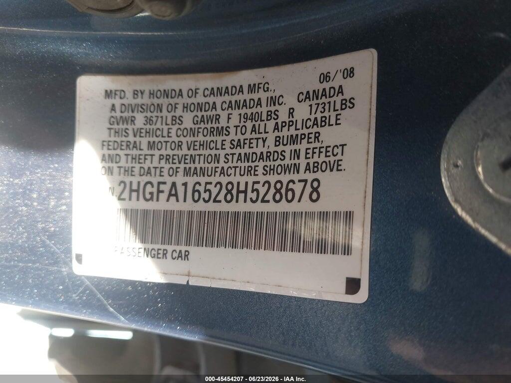 2HGFA16528H528678 2008 HONDA CIVIC photo no. 9