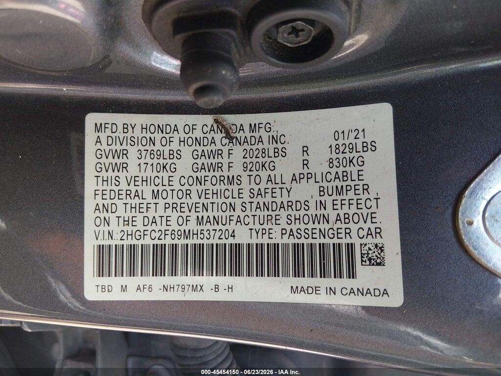 2HGFC2F69MH537204 2021 HONDA CIVIC photo no. 9
