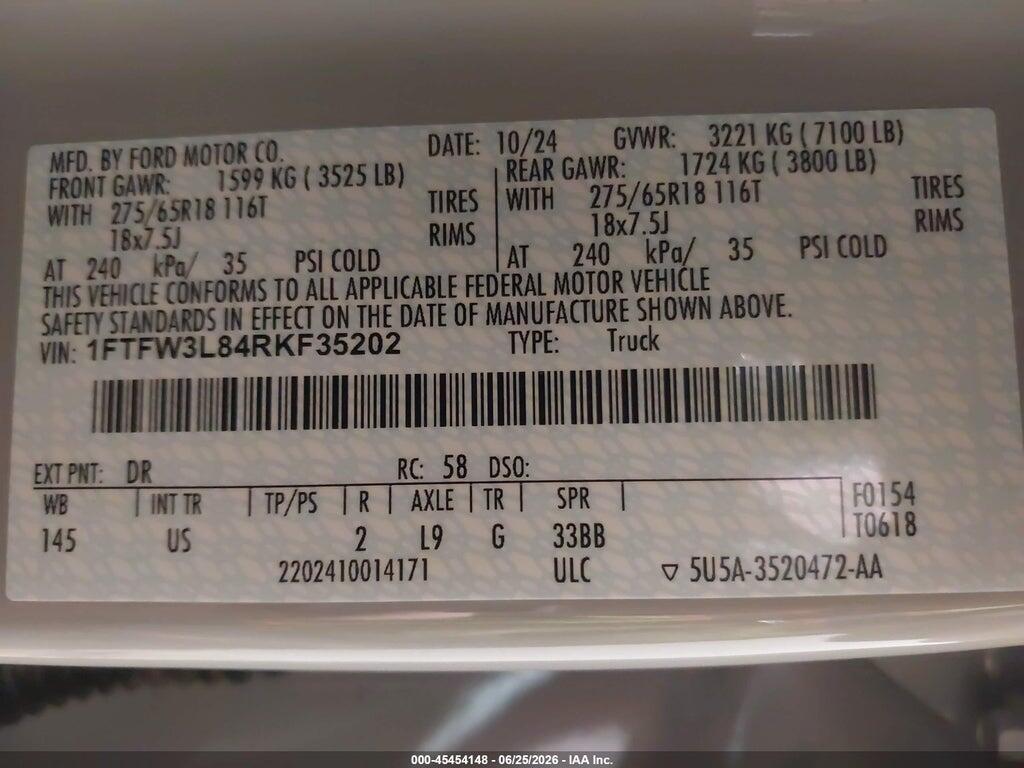1FTFW3L84RKF35202 2024 FORD F-150 photo no. 9