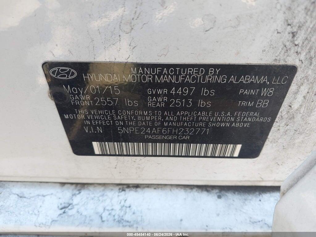 5NPE24AF6FH232771 2015 HYUNDAI SONATA photo no. 9