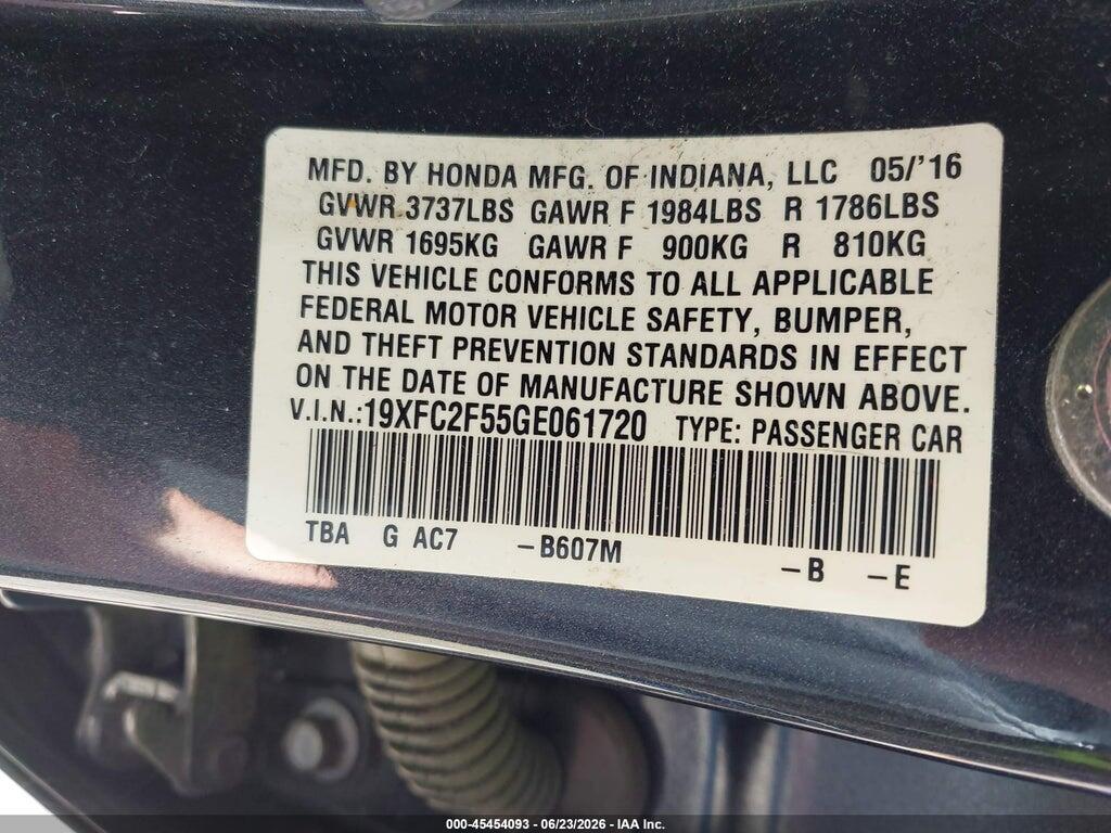 19XFC2F55GE061720 2016 HONDA CIVIC photo no. 9
