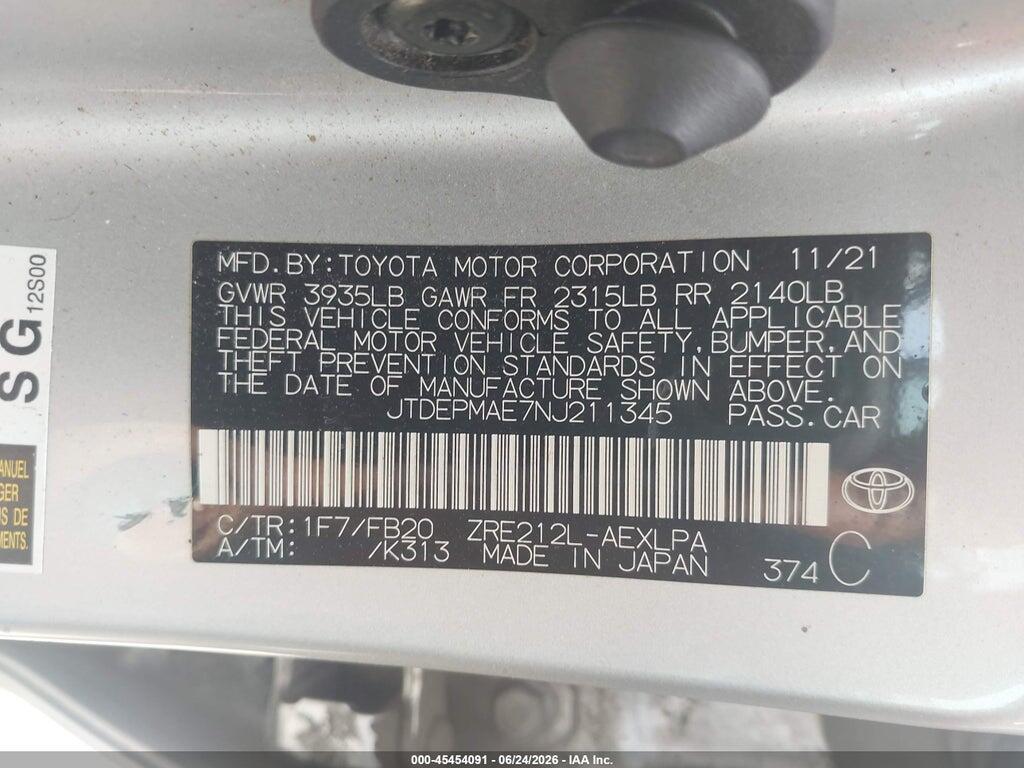 JTDEPMAE7NJ211345 2022 TOYOTA COROLLA photo no. 9
