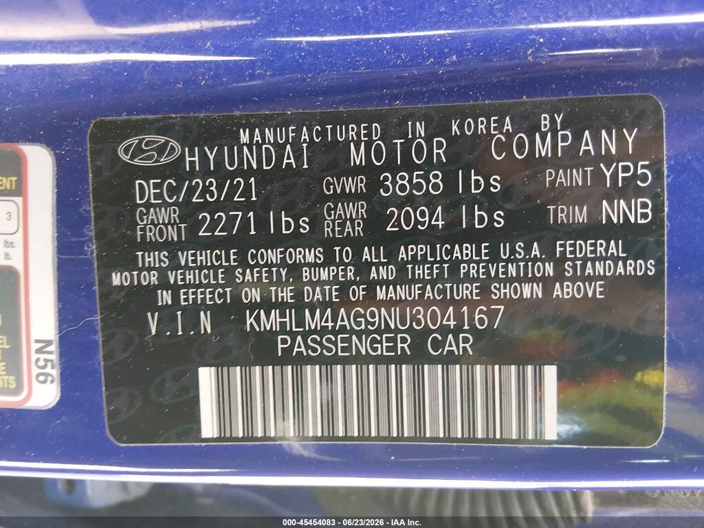 KMHLM4AG9NU304167 2022 HYUNDAI ELANTRA photo no. 9