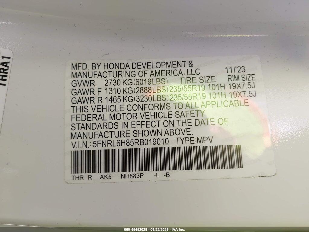 5FNRL6H85RB019010 2024 HONDA ODYSSEY photo no. 9