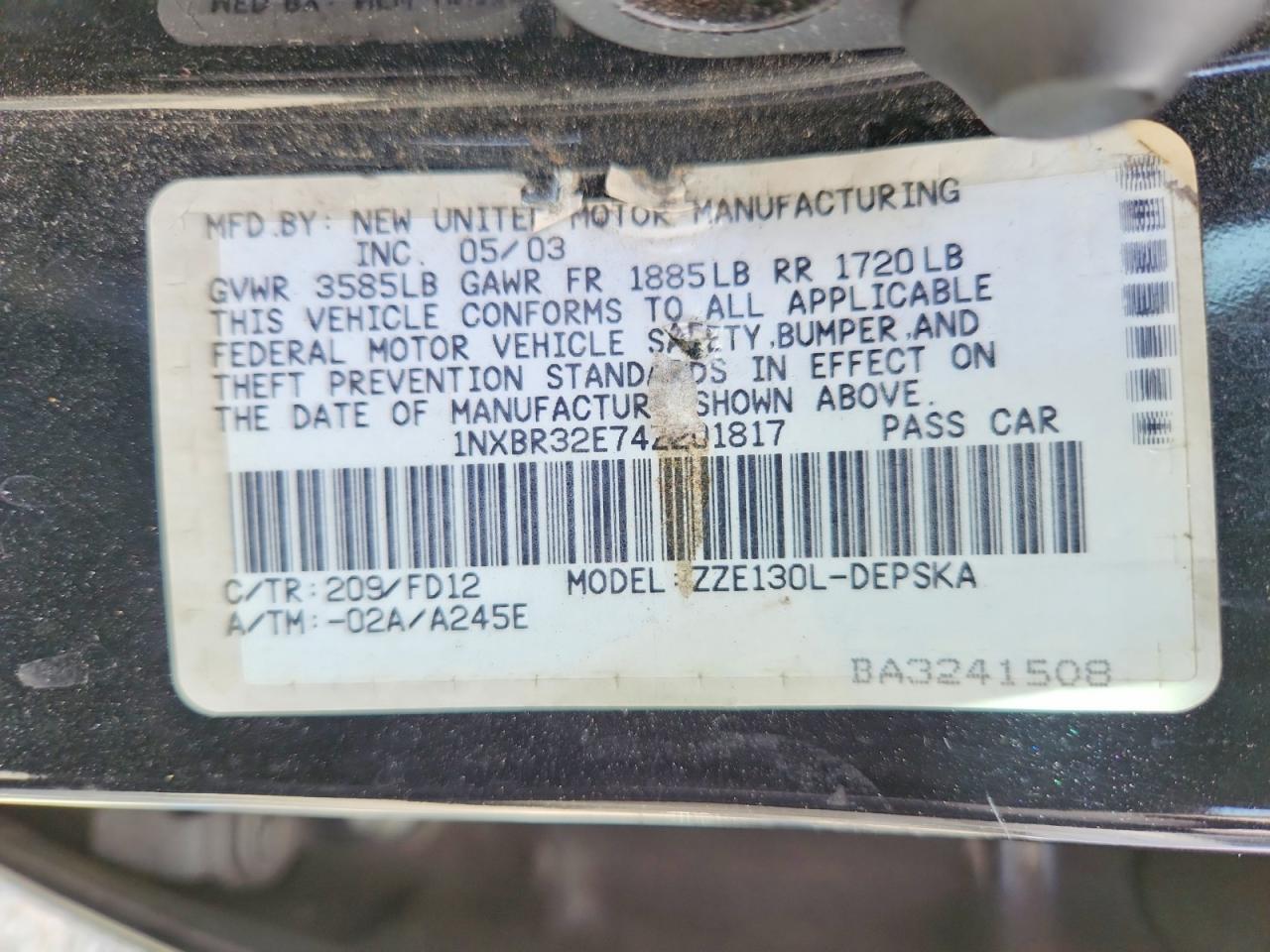 2004 TOYOTA COROLLA S — Фото 12 из 12