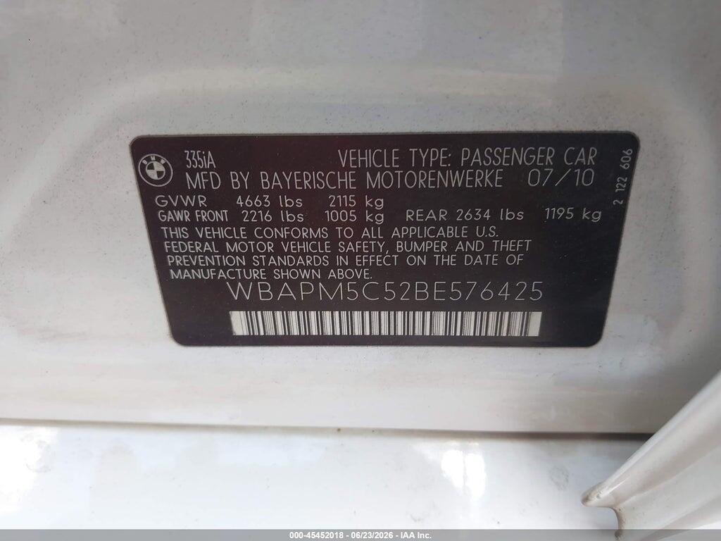 WBAPM5C52BE576425 2011 BMW 335I photo no. 9