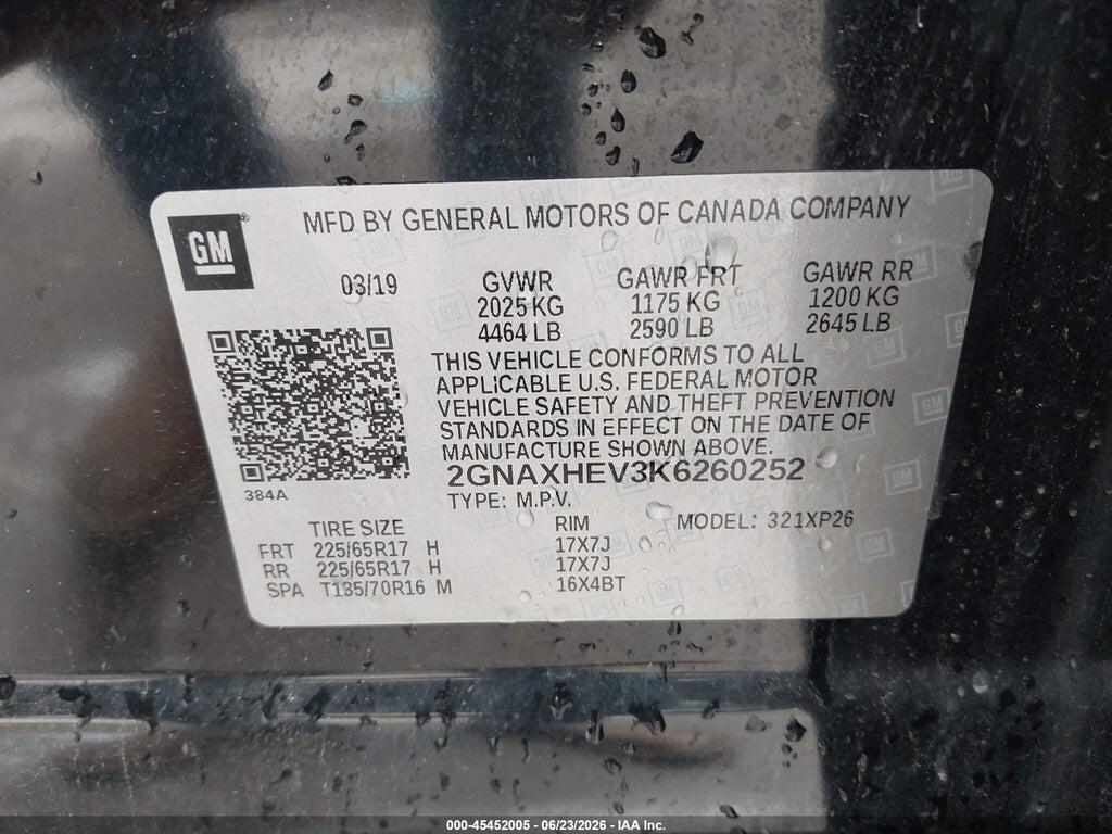 2GNAXHEV3K6260252 2019 CHEVROLET EQUINOX photo no. 9