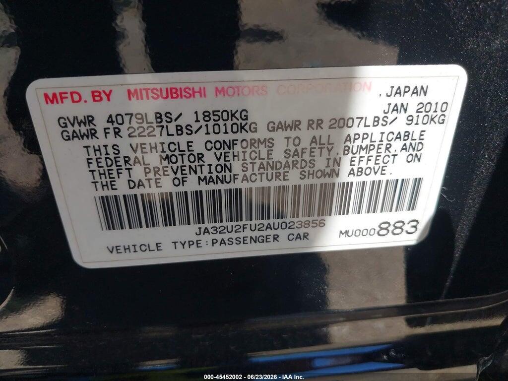 JA32U2FU2AU023856 2010 MITSUBISHI LANCER photo no. 9