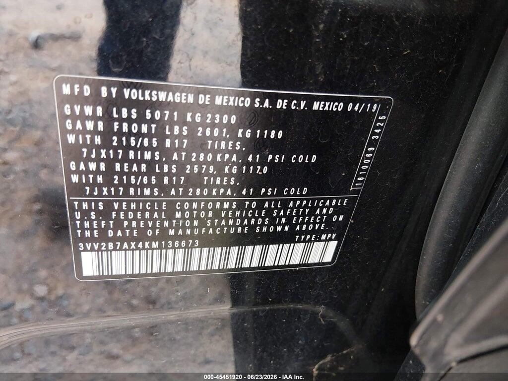 3VV2B7AX4KM136673 2019 VOLKSWAGEN TIGUAN photo no. 9