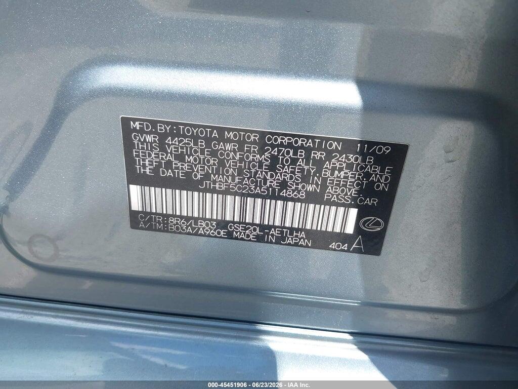 JTHBF5C23A5114868 2010 LEXUS IS 250 photo no. 9